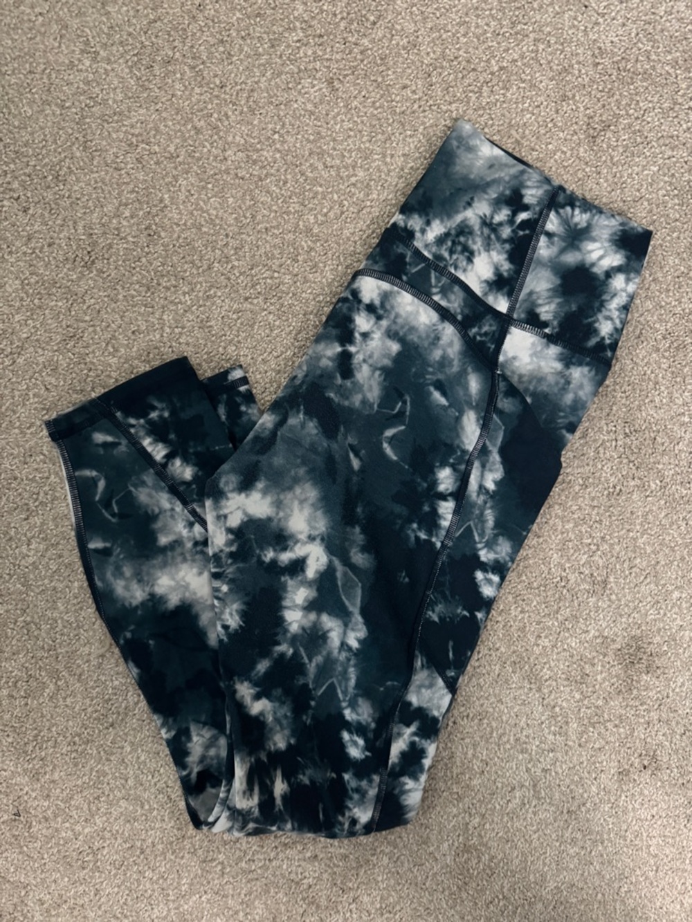 Fabletics Teal & White Tie-Dye High-Waist Leggings